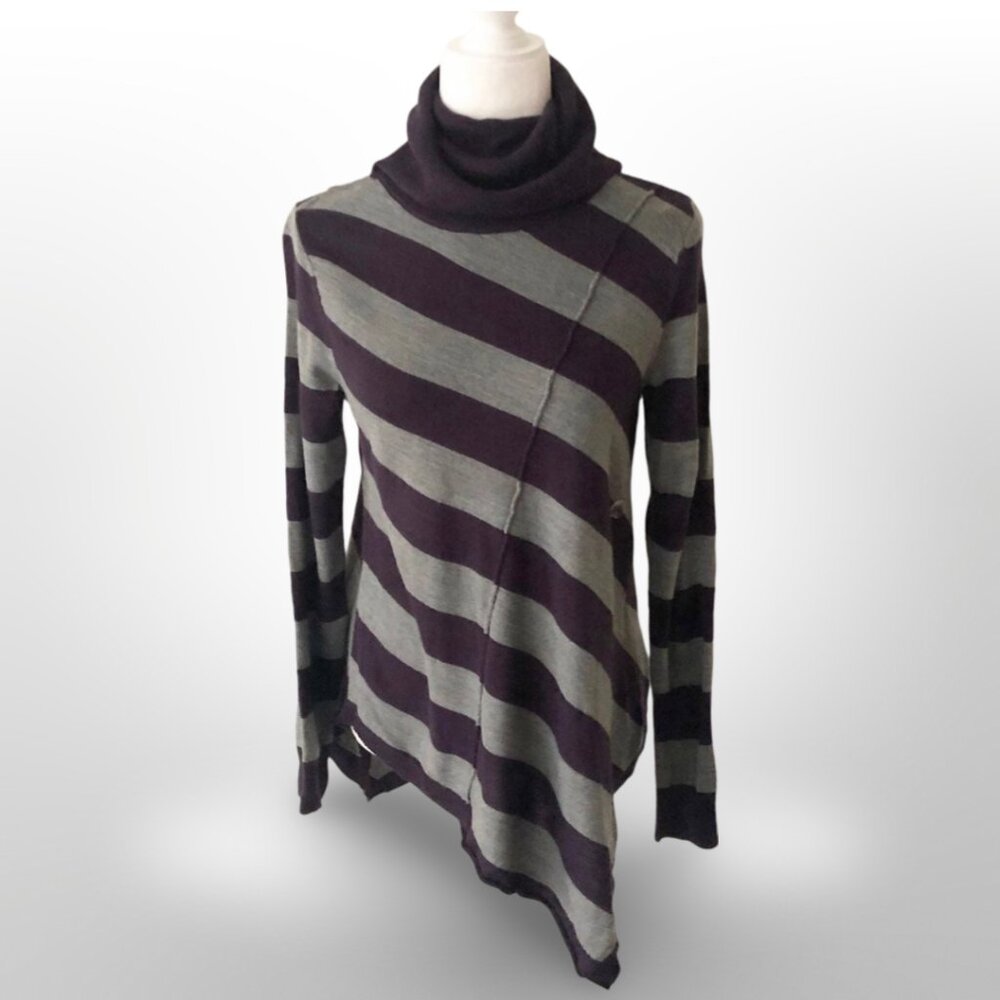 New York & Company Asymmetrical Gray and Purple Striped Turtleneck Sweater - NWT